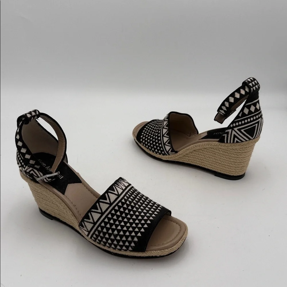 Enzo Angiolini Black Cream espadrille Wedges women sandals 10M caw hair Aztec